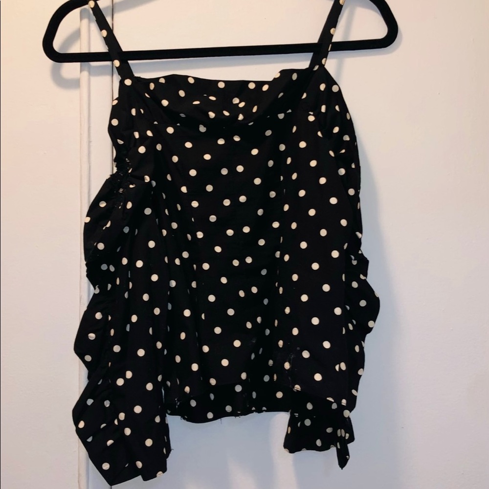 Structured Polka Dot Off Shoulder Ruffled Top - Picture 7 of 10